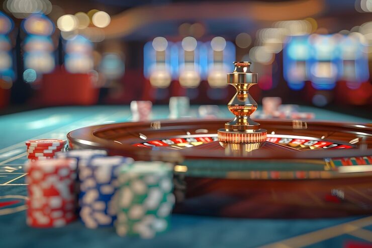 Live blackjack dealer at one-hundred-twelve studio with multi-camera setup